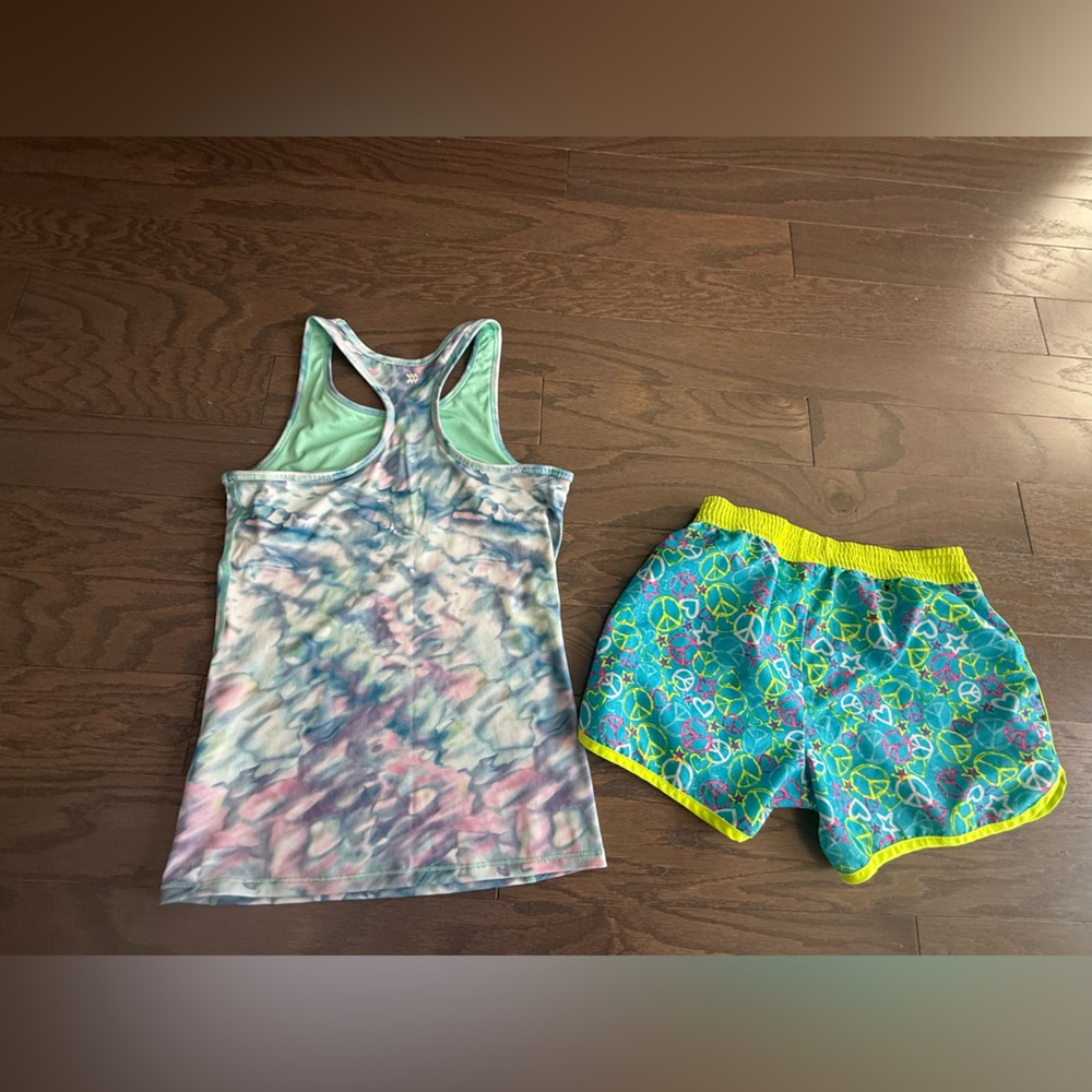 Girls athletic lot Sz Large 10/12 tank top w/bra shorts colorful summer sports - Picture 14 of 16